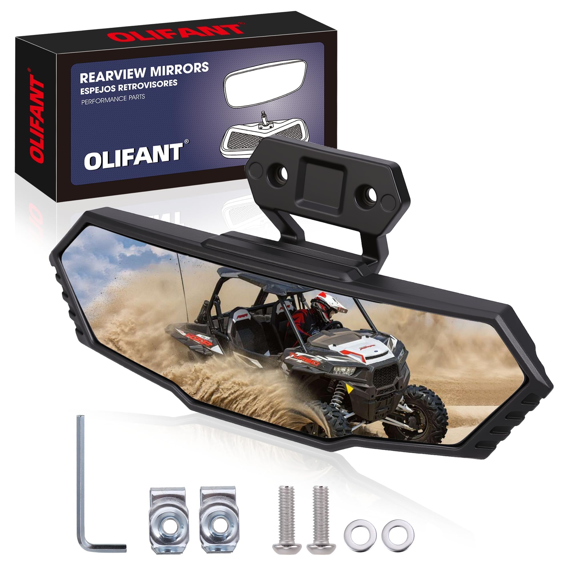 OLIFANT center rearview mirror mounted on roll cage for Polaris PRO R.