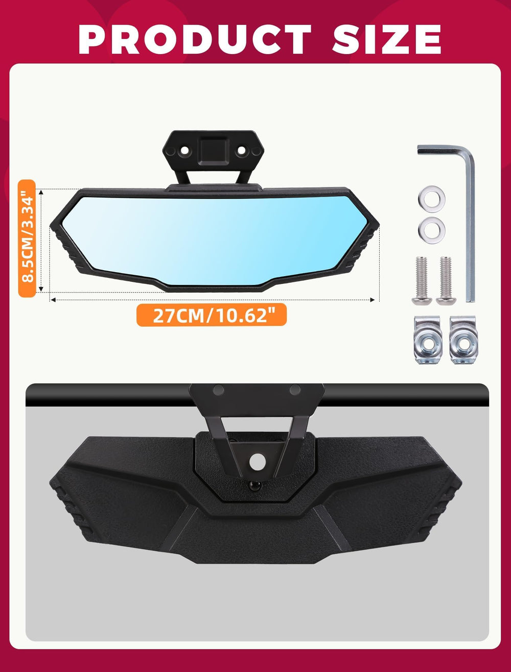 Sturdy stainless steel pivot detail on OLIFANT RZR UTV mirror.