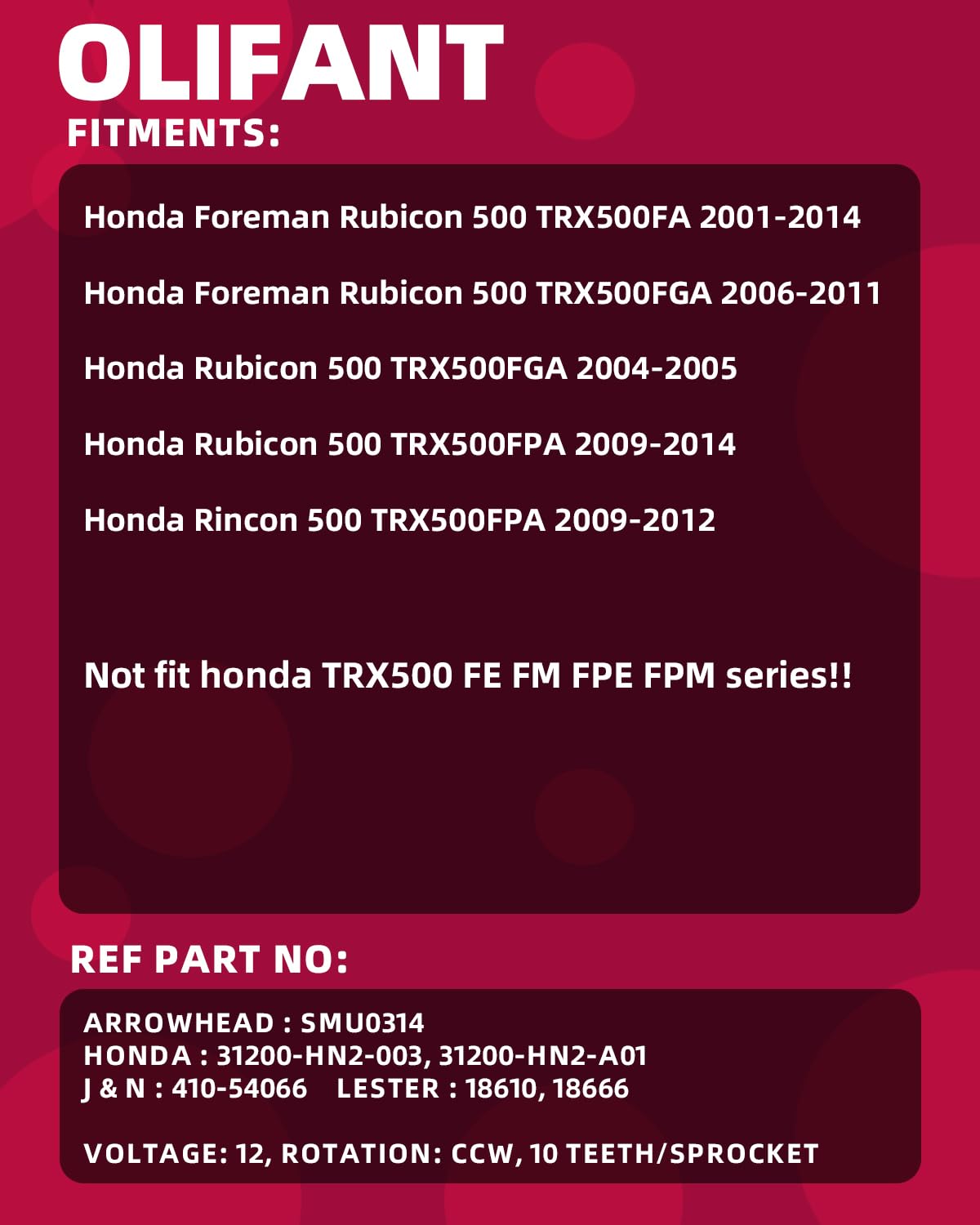 OLIFANT Honda Foreman TRX500FGA starter delivering steady torque for 4x4 use.