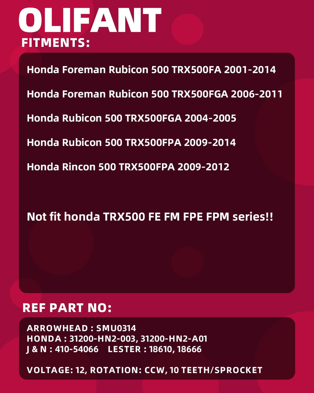 OLIFANT Honda Foreman TRX500FGA starter delivering steady torque for 4x4 use.