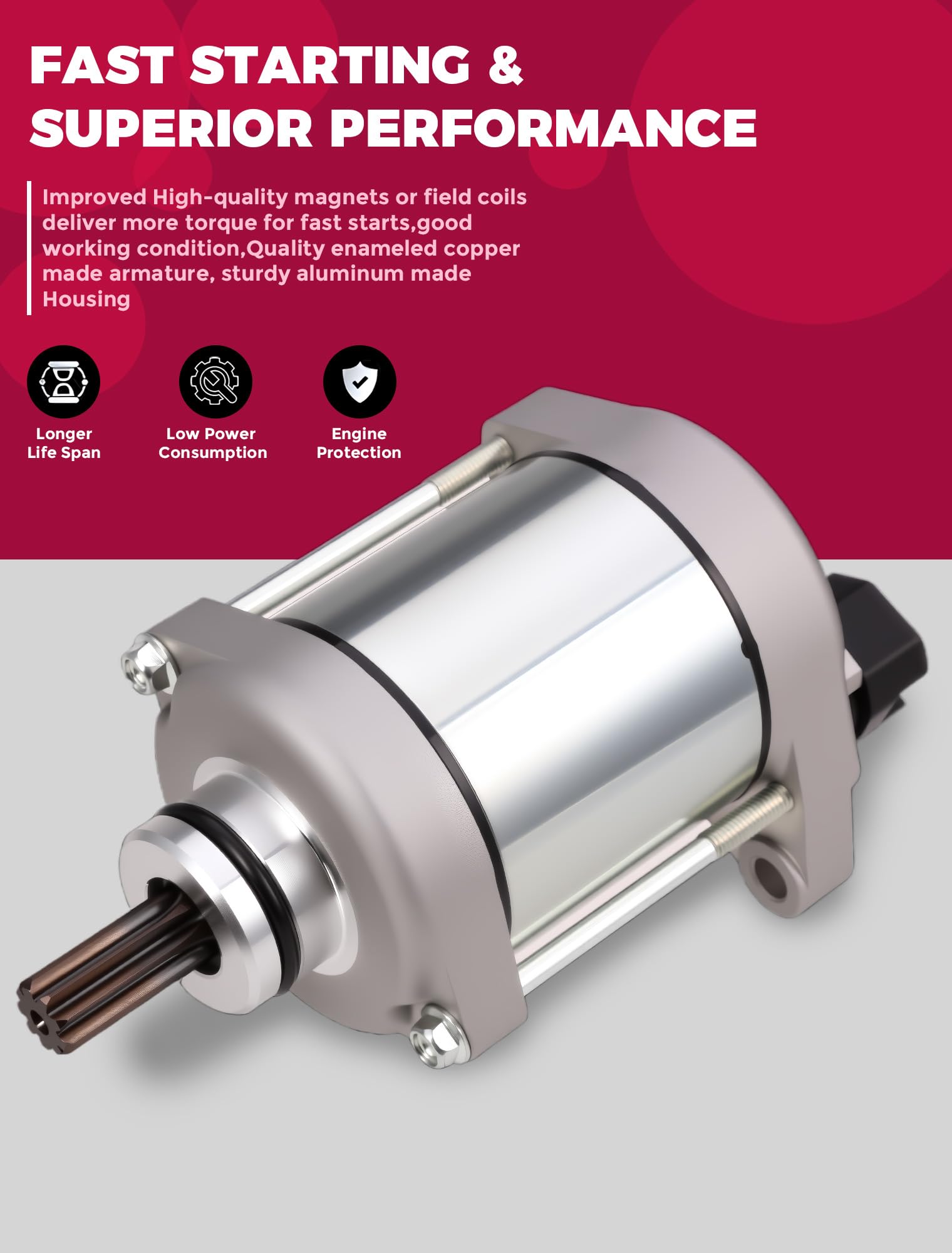 OLIFANT starter magnetic coil detail emphasizes improved torque for faster starts