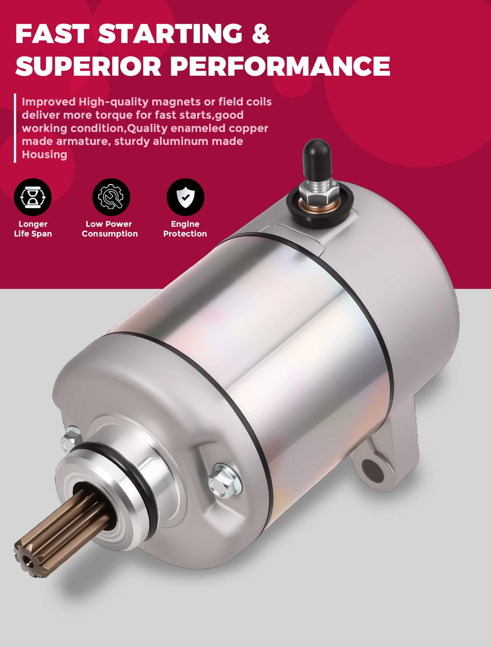 OLIFANT starter motor for Honda Rancher 350 — close-up of gear mechanism.