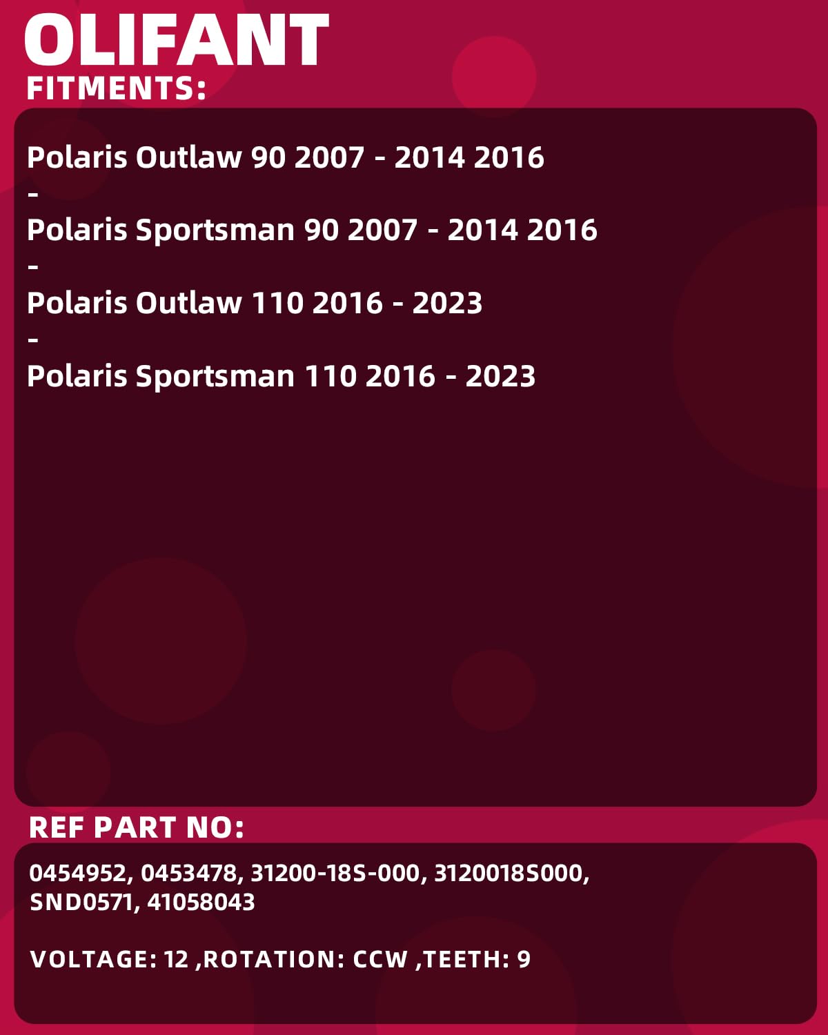 OLIFANT Polaris Outlaw 110 starter for 2016-2023 models