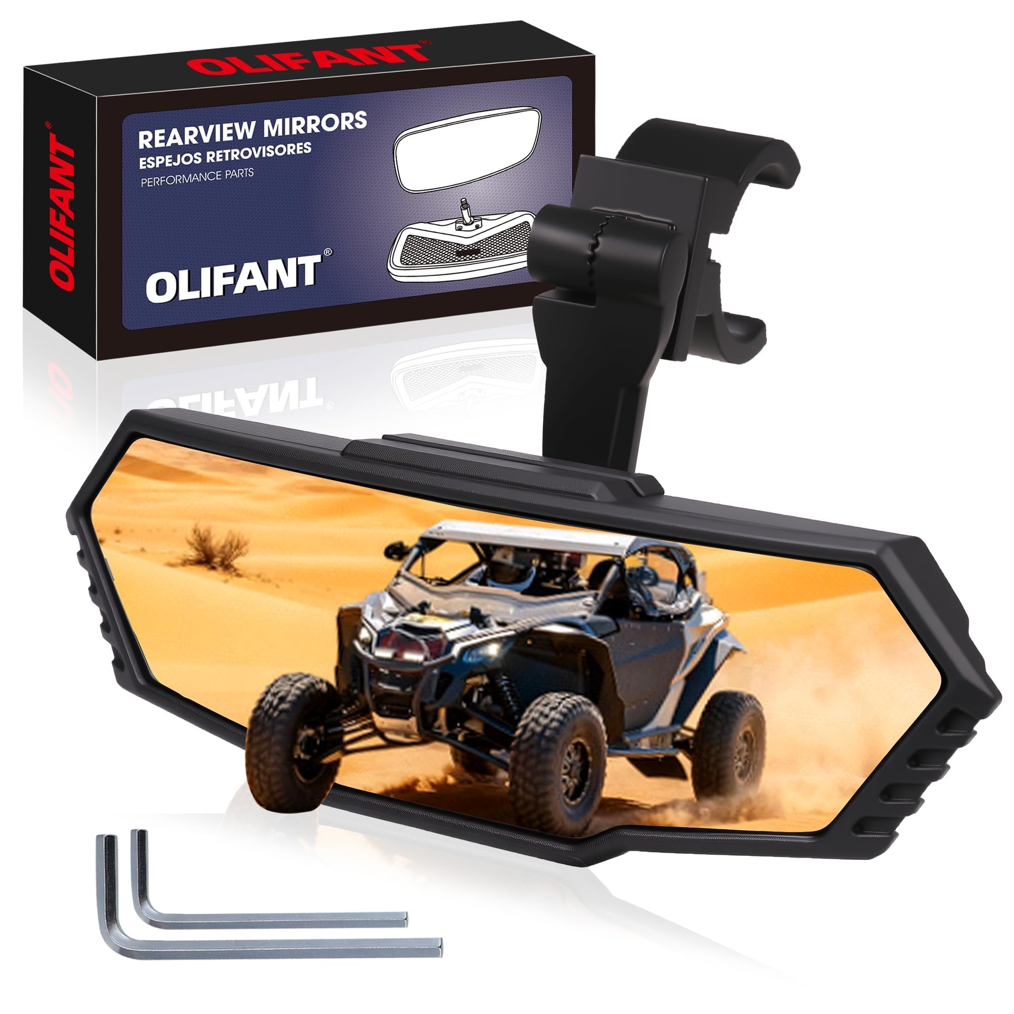 OLIFANT UTV center rearview mirror with ball joint for precise angle control.