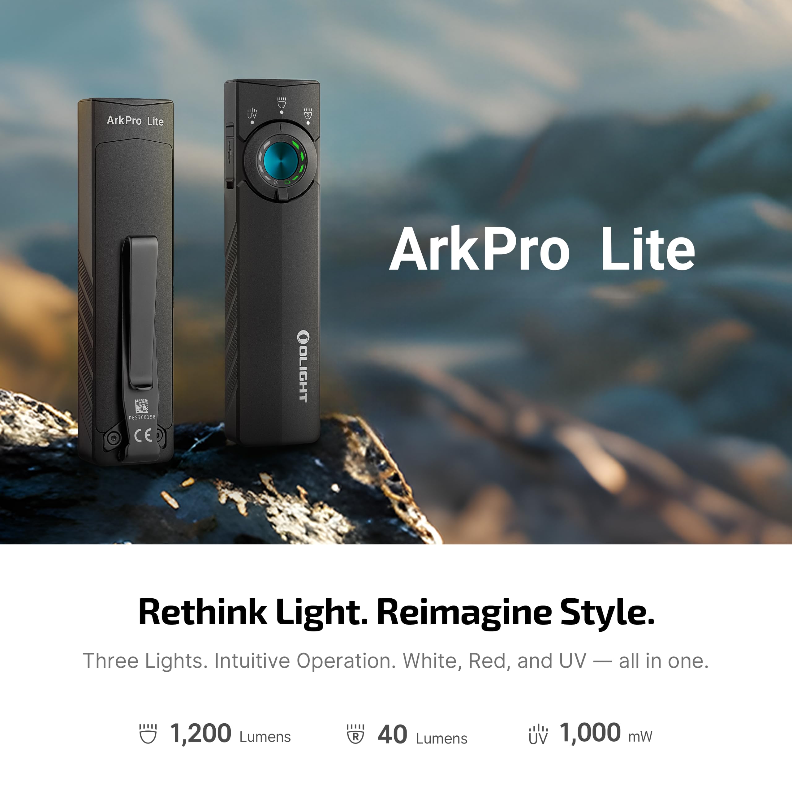 OLIGHT ArkPro Lite flat shape and textured grip for secure one-handed handling