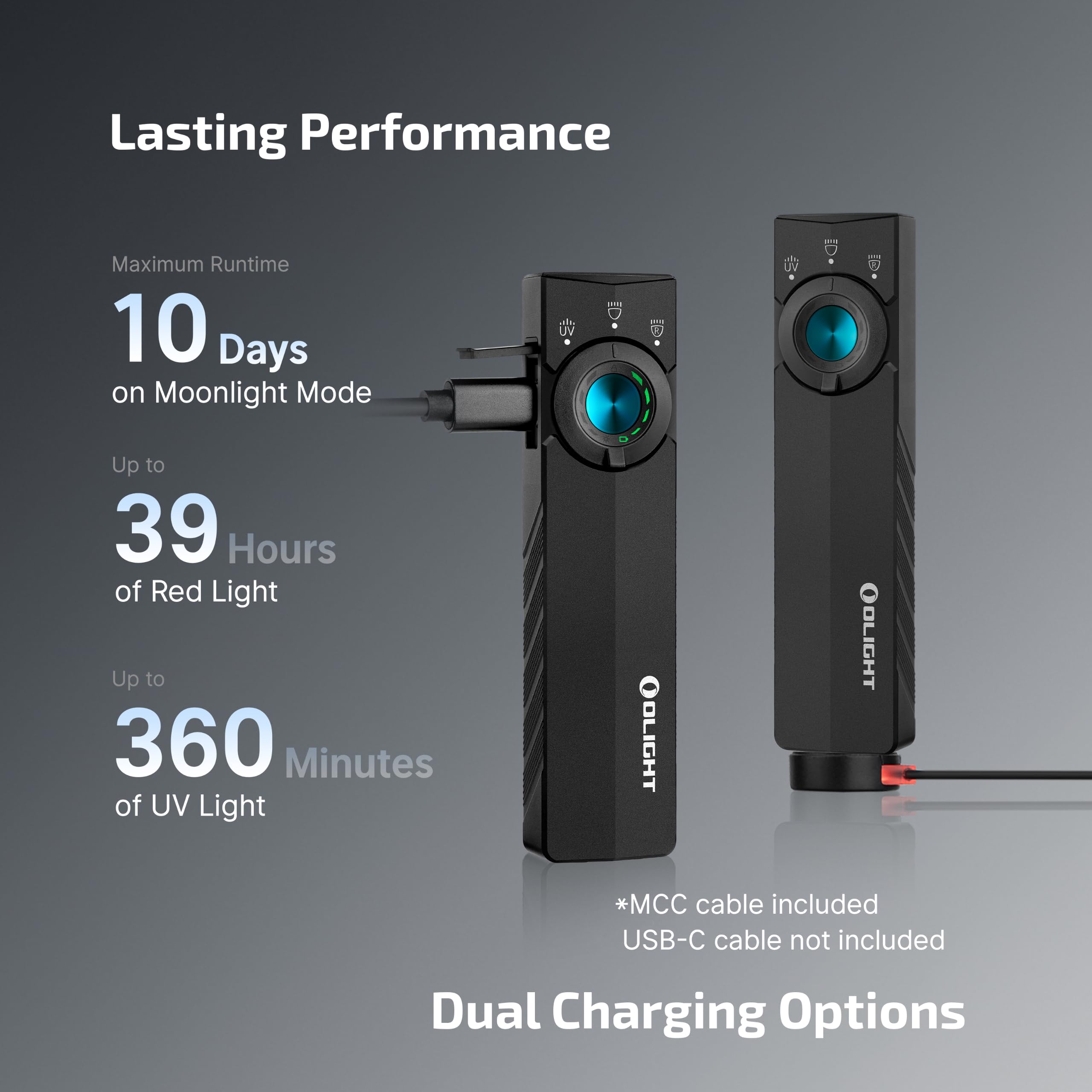 OLIGHT ArkPro Lite magnetic and USB-C charging options for convenient recharging