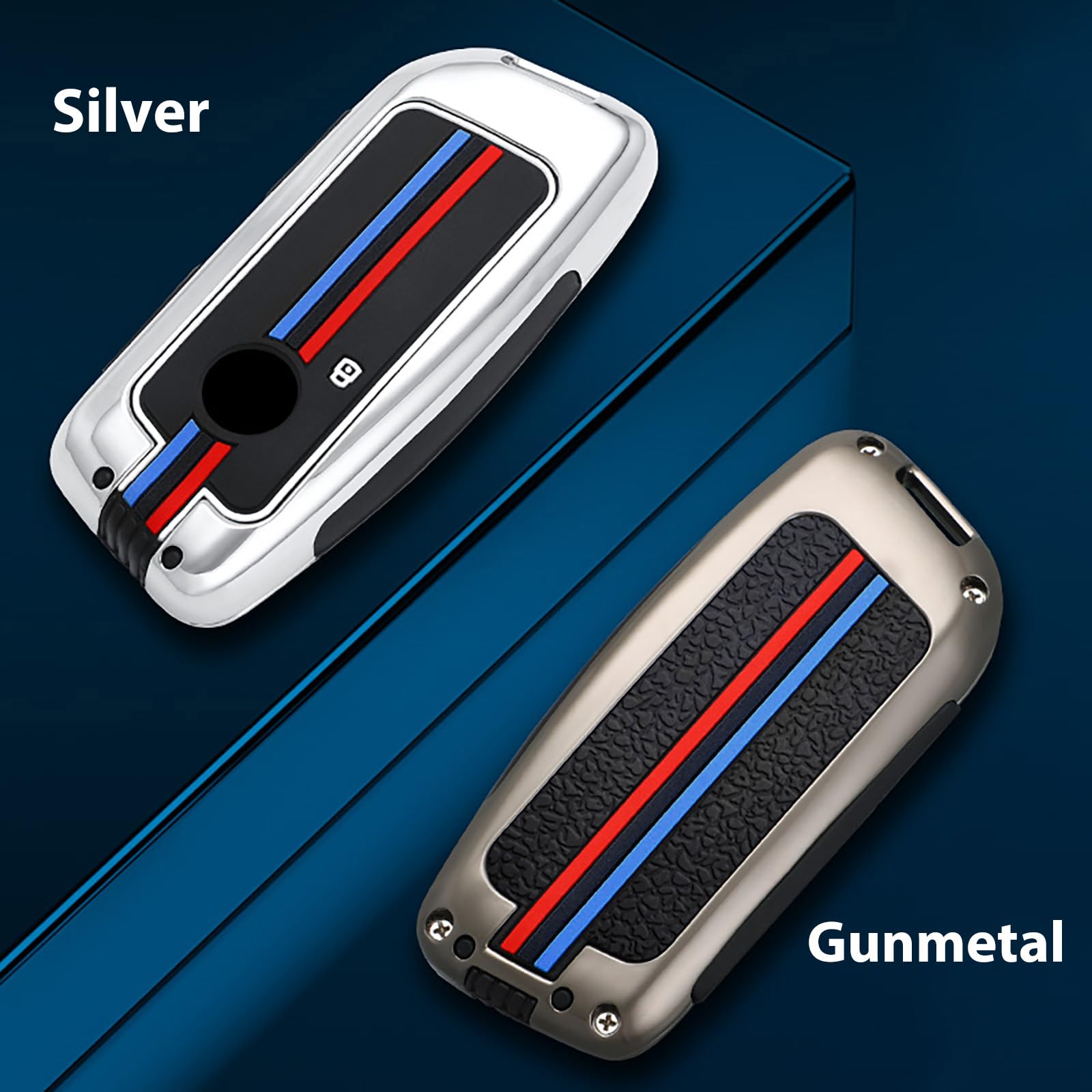 OLLEN BMW key fob cover with nightlight stripes aids nighttime locating.