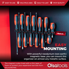 Olsa Tools 16-clip organizer keeps screwdrivers neatly in place.