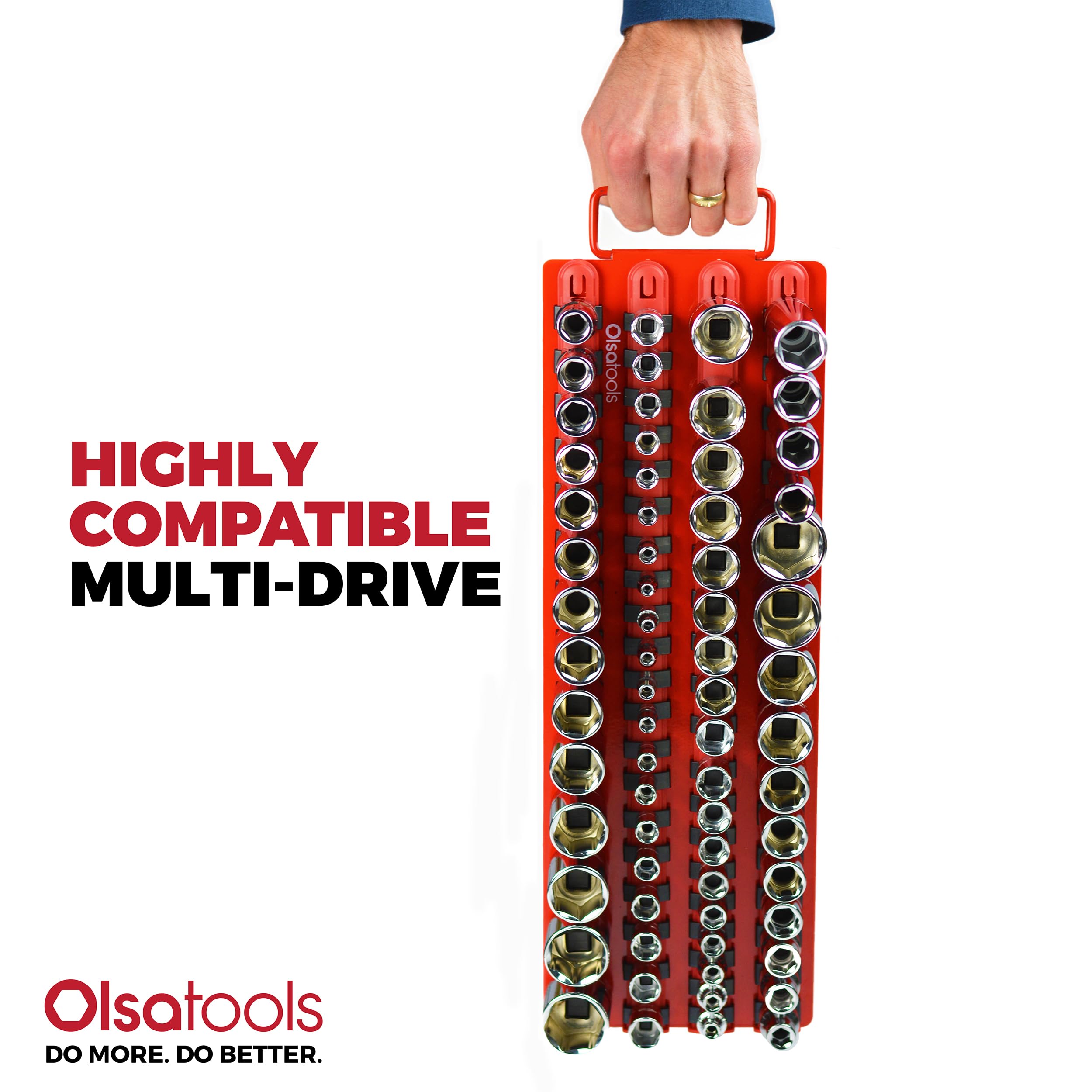 Olsa Tools 80-socket storage tray keeps a full set organized and space-saving.