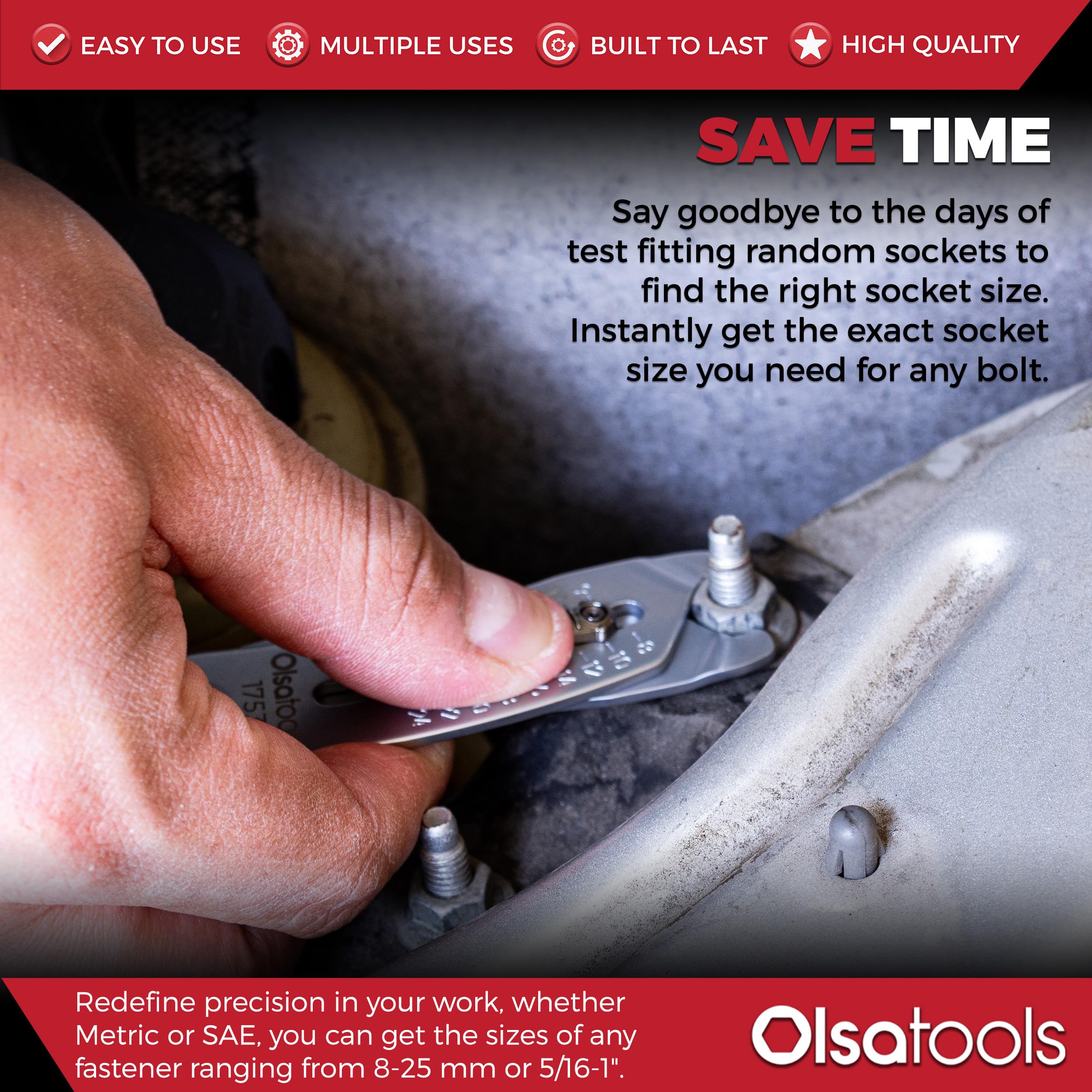 Olsa Tools compact pocket design keeps essential sizing tool within reach.