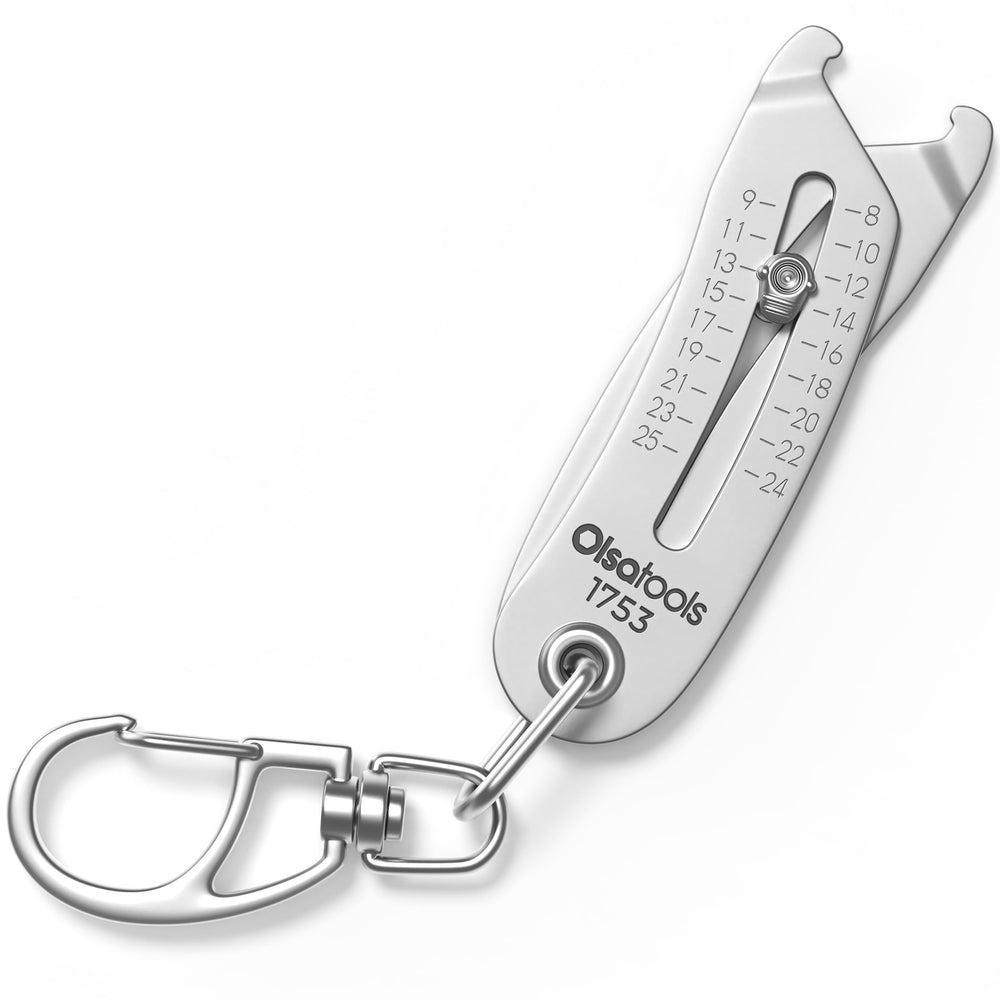 Olsa Tools Bolt Size Finder Keychain with Metric and SAE sides for quick on-the-go sizing.