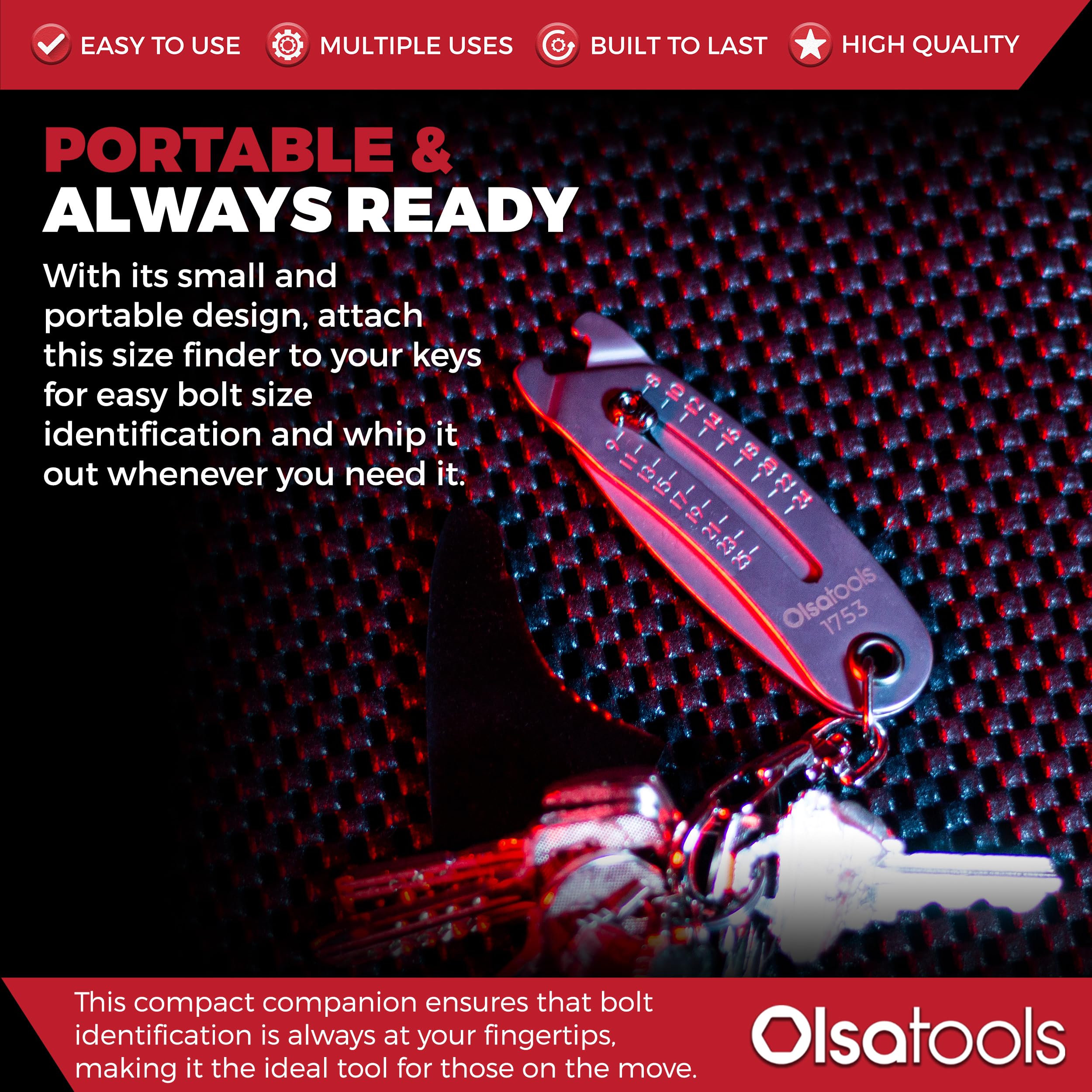 Olsa Tools keyring-friendly tool offers fast metric and SAE identification.
