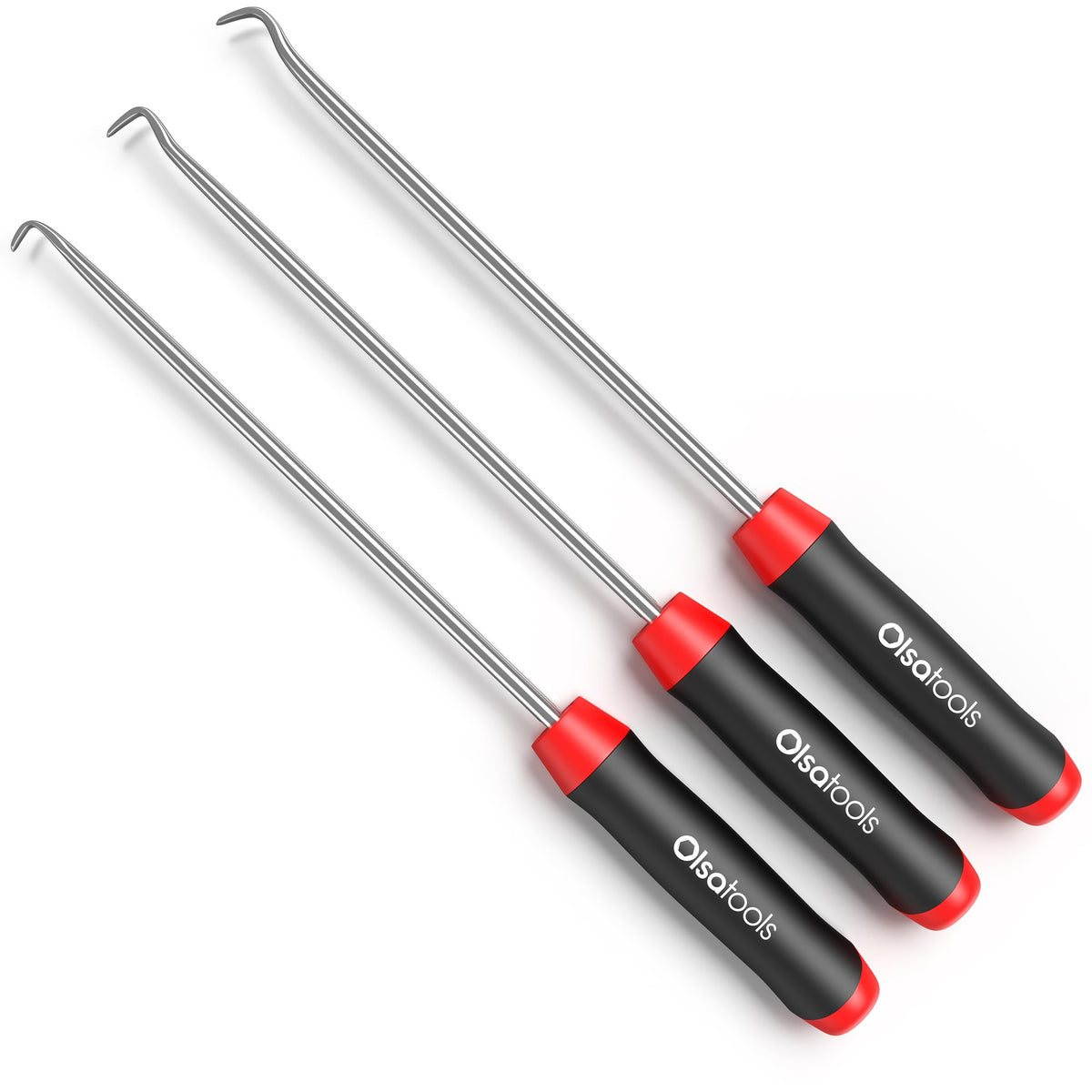Olsa Tools flat pick and hook set at 60-degree angle for precise seal removal.