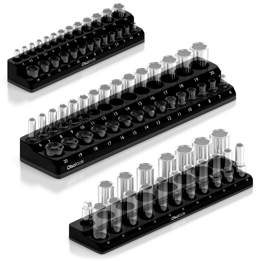 Olsa Tools magnetic socket organizer holding up to 75 sockets