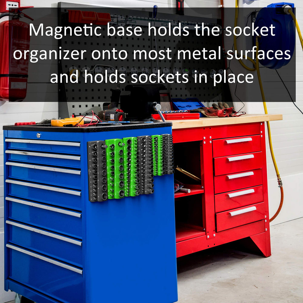 Olsa Tools in-use demonstration on a workbench with organized sockets