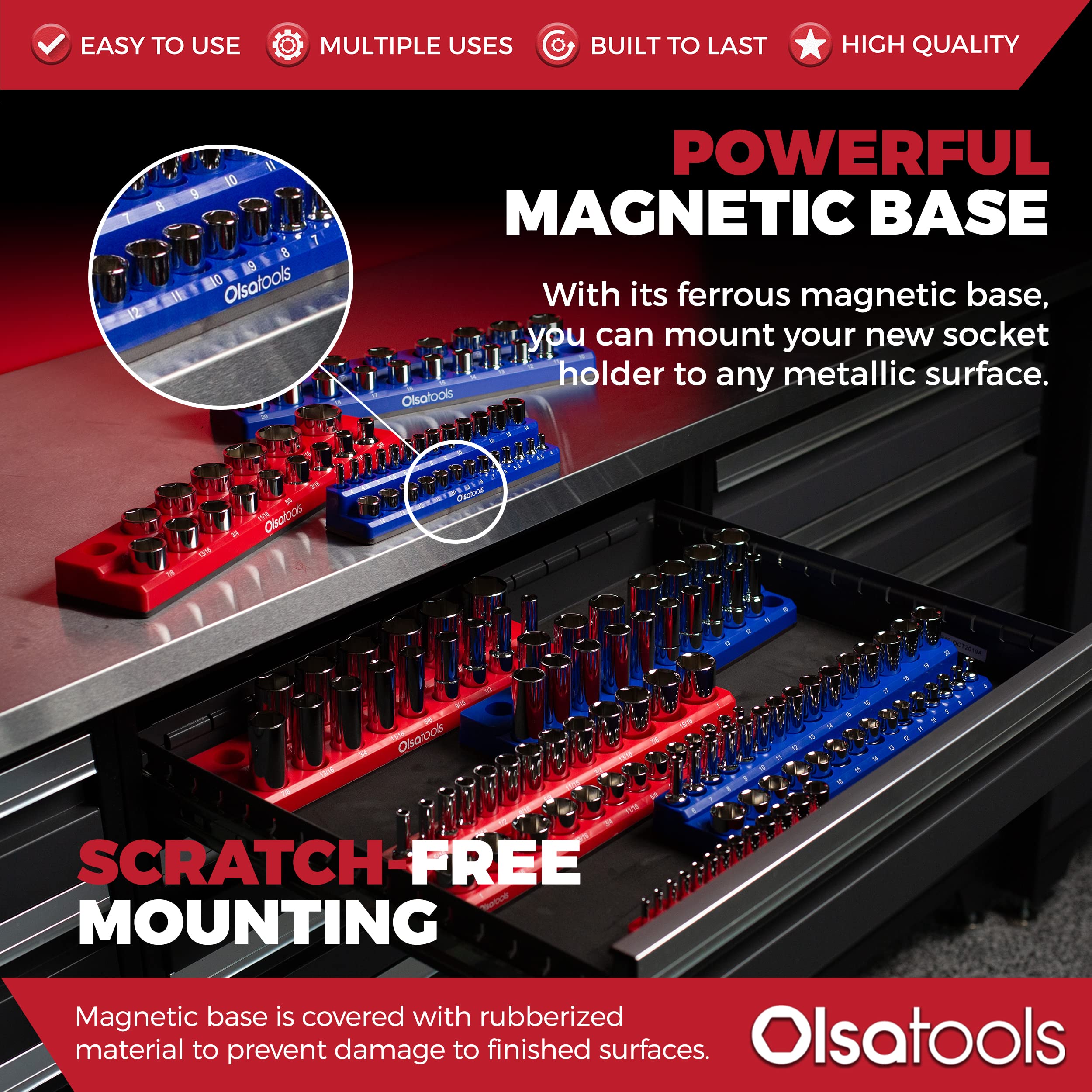 Olsa Tools metric sockets storage 75-slot system for quick access.