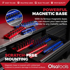 Olsa Tools metric sockets storage 75-slot system for quick access.