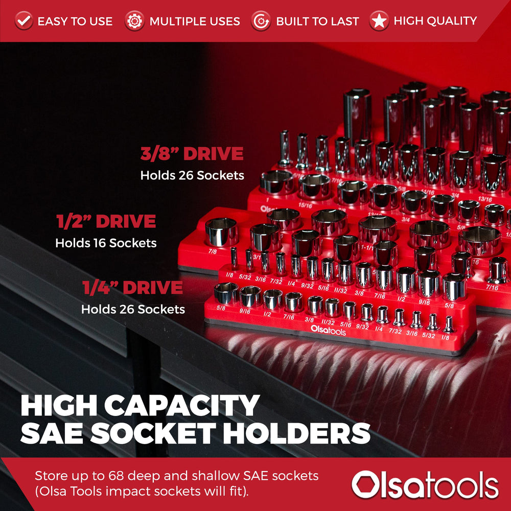 Olsa Tools tray mounted on toolbox side for quick access to sockets.