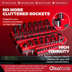 Olsa Tools strong magnets secure sockets on metal surfaces.