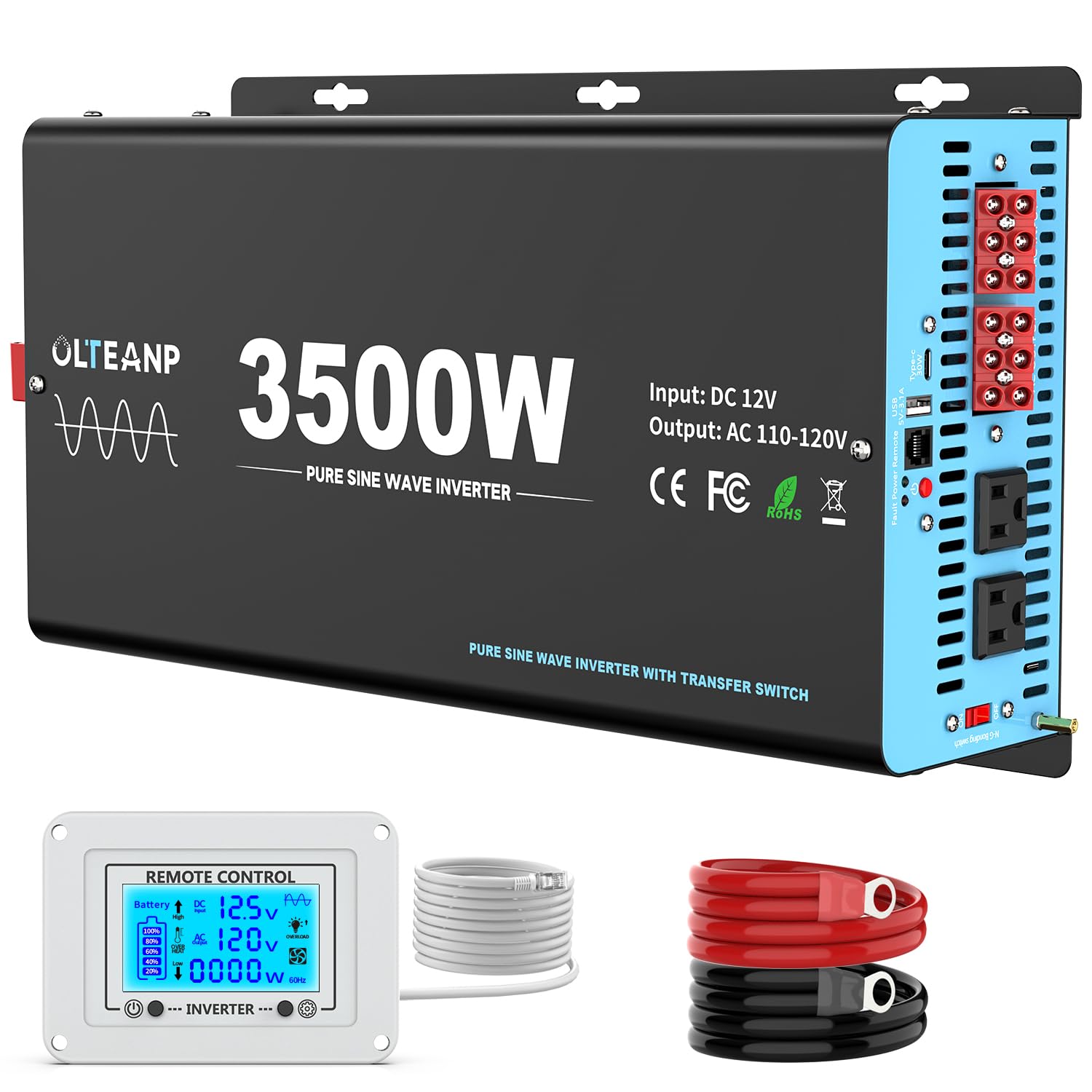 OLTEANP 3500W pure sine inverter front view for RV power needs