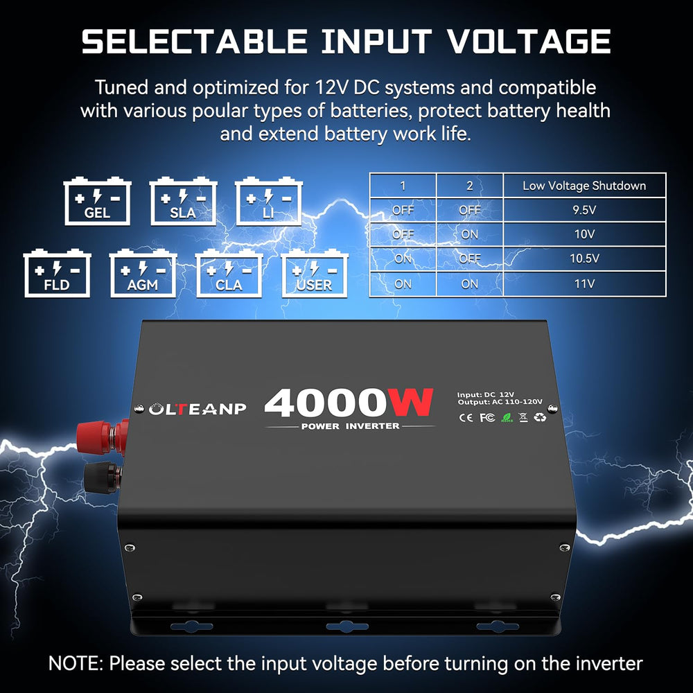OLTEANP 4000W inverter with four AC outlets ready for simultaneous devices