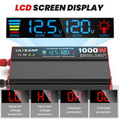 OLTEANP inverter LCD display shows real-time voltage for safe use