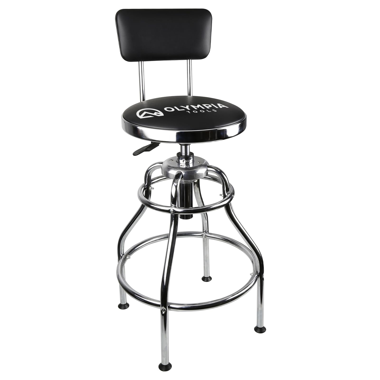 Olympia Tools 82-738 adjustable hydraulic stool seat with stain-resistant vinyl for easy cleaning.