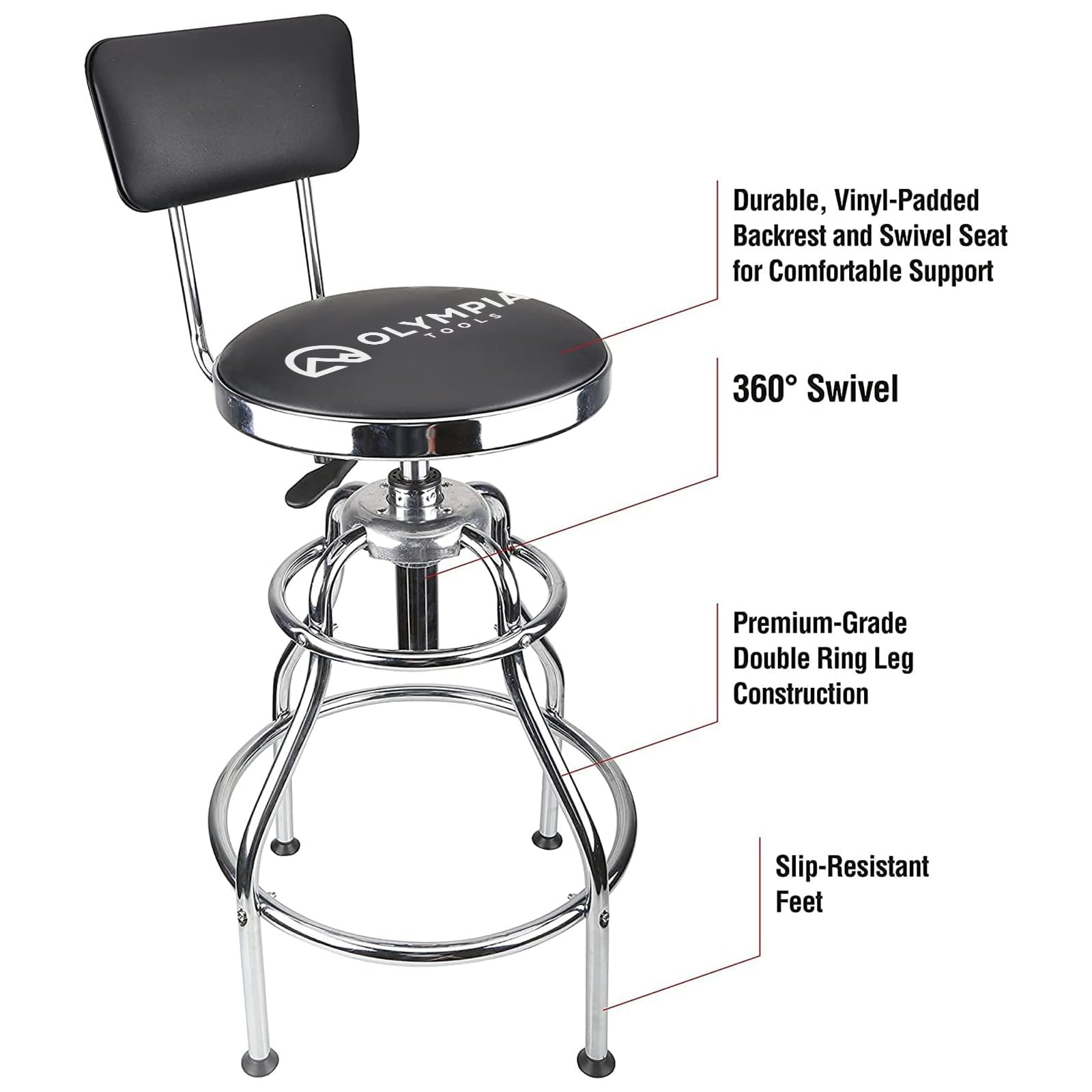 Olympia Tools 82-738 rust-resistant chrome finish enhances durability in busy spaces.