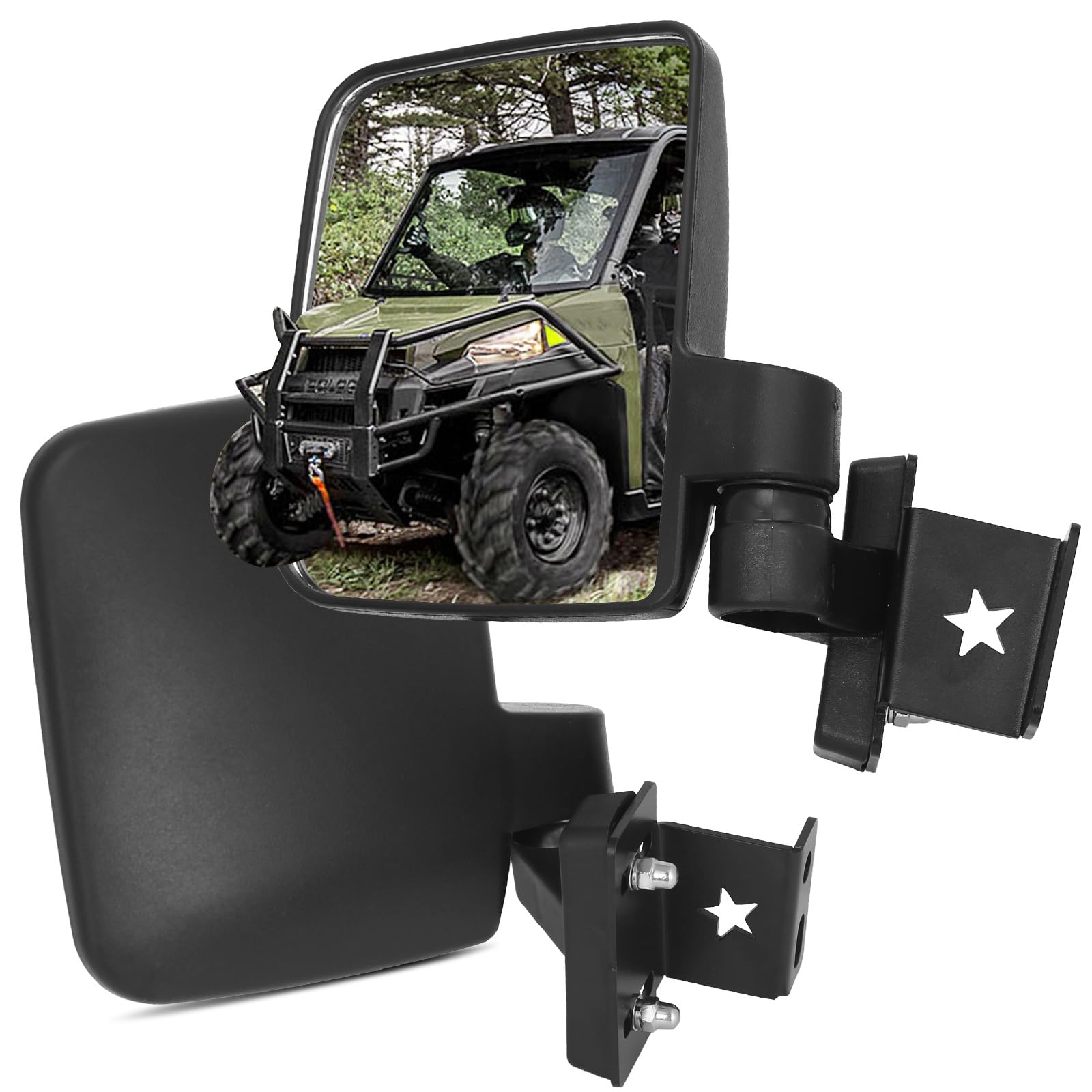 Omgro Polaris Ranger side mirror assembly with adjustable ball-joint for non-round roll bars