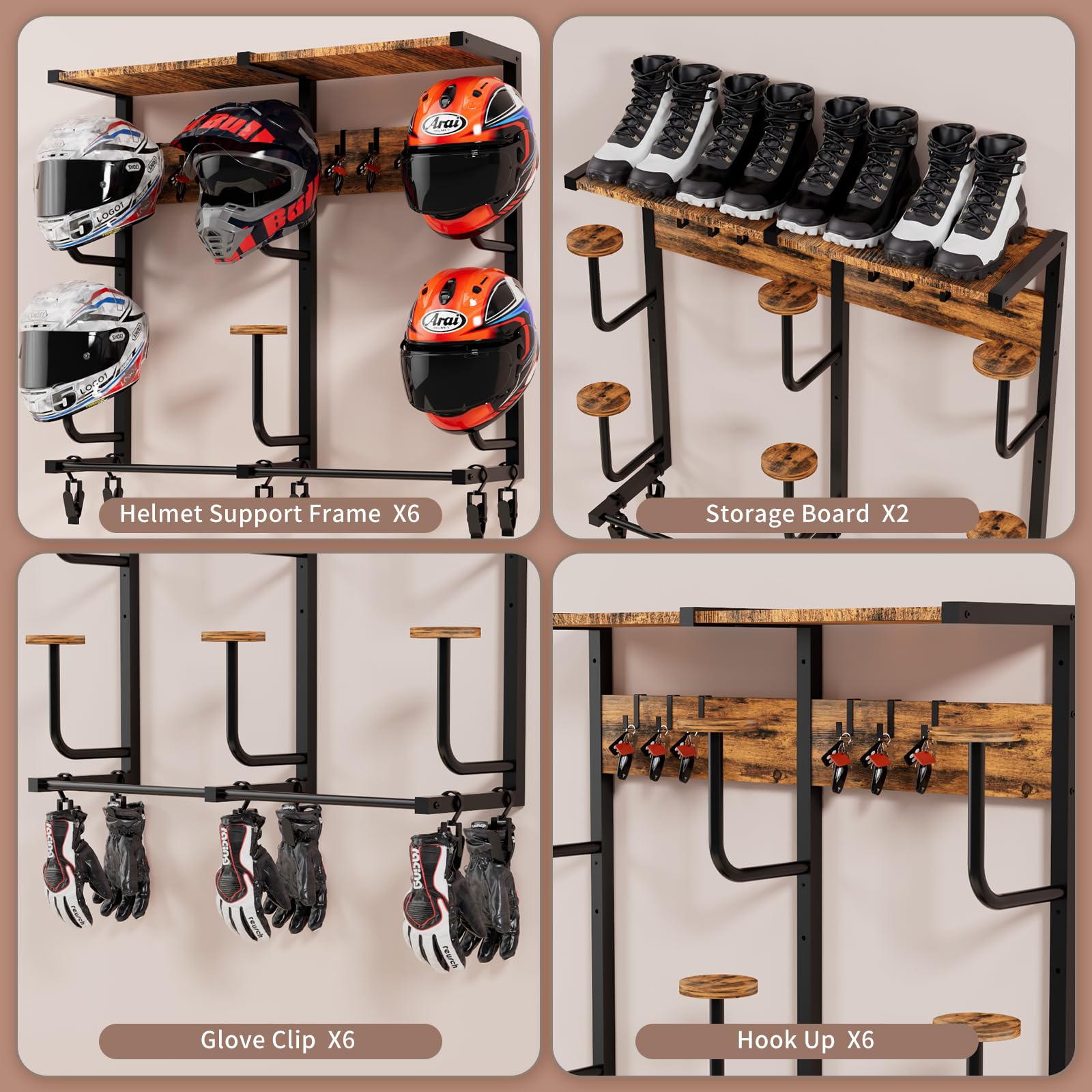 OMISRUIS gear rack with 6 clip hooks for gloves, bags, and small items