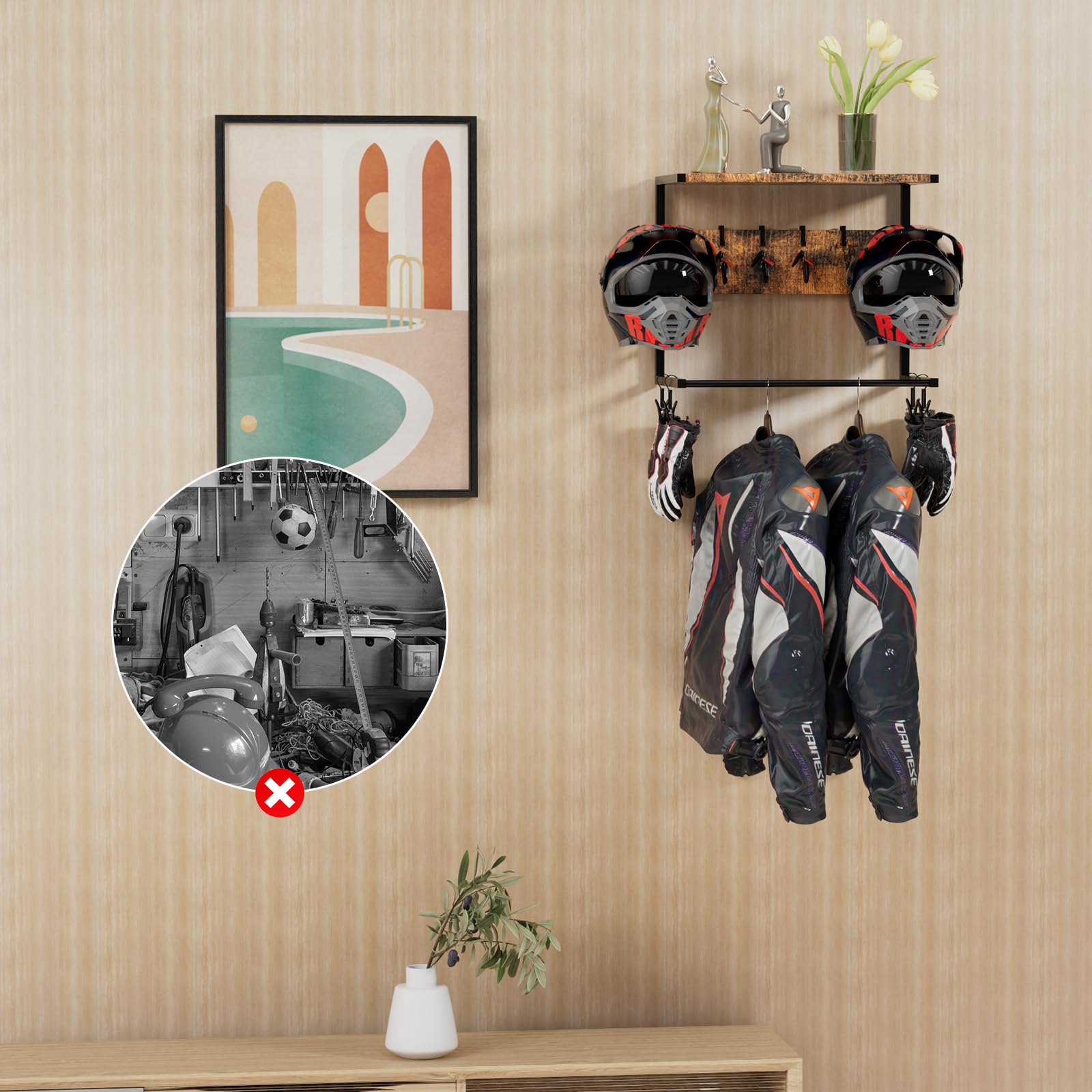 OMISRUIS versatile helmet and hat storage solution for clutter-free spaces