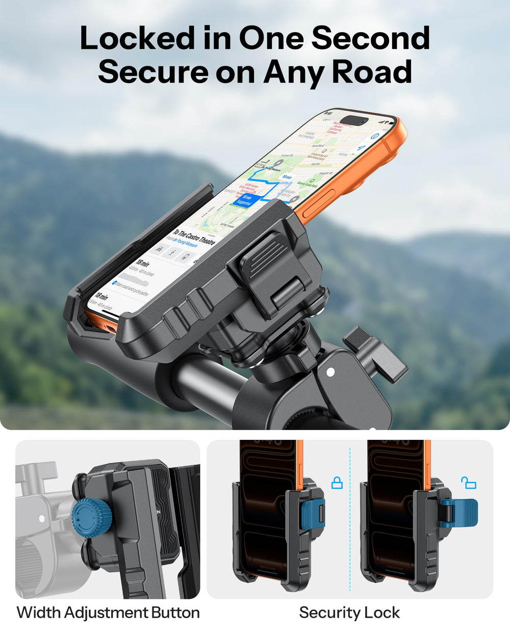OMOTON BK01 360-degree rotation for landscape or portrait viewing.