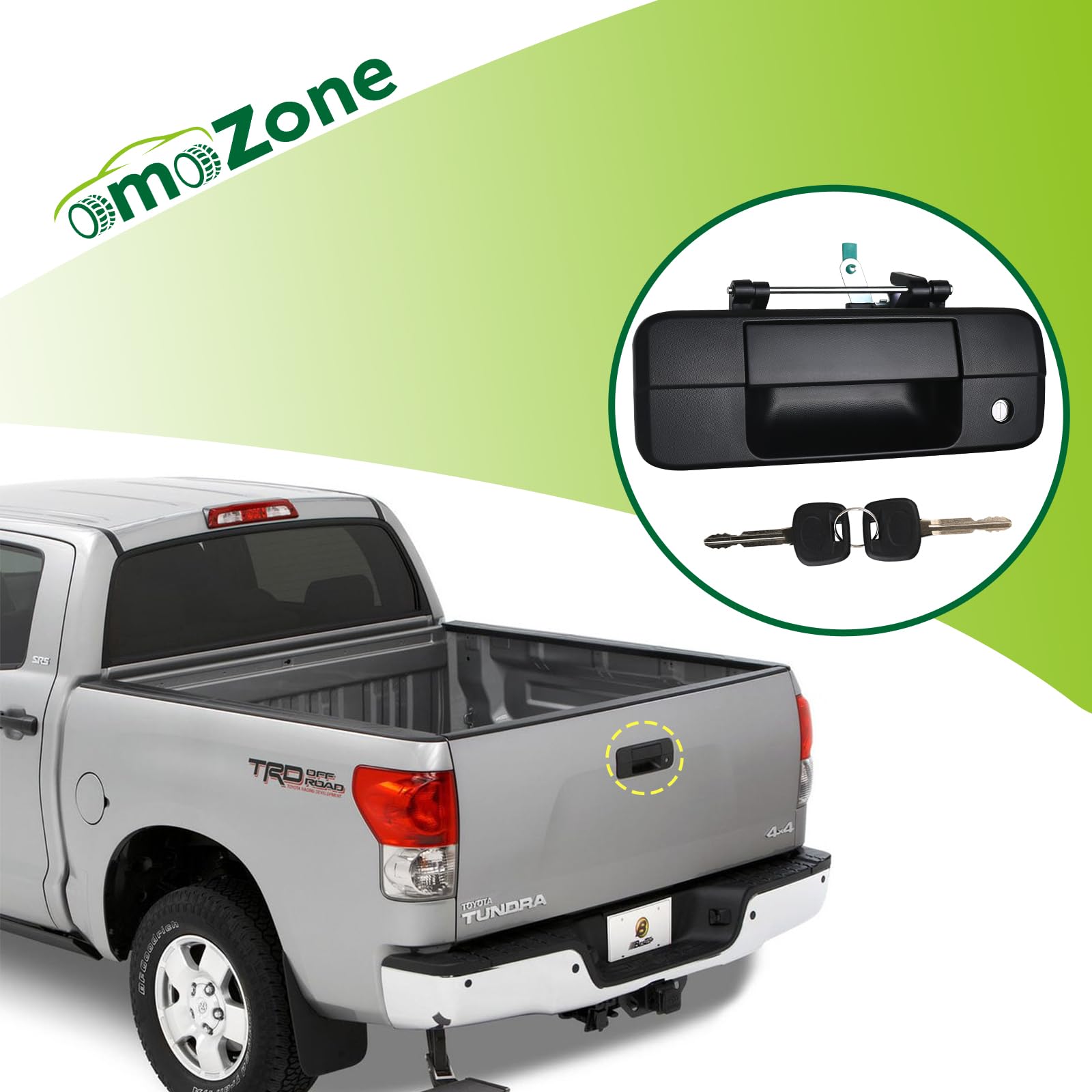 omoZone latch cylinder close-up highlights secure locking for added tailgate security.