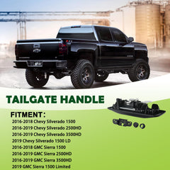 omoZone tailgate handle close-up highlights durable materials and sleek black finish.