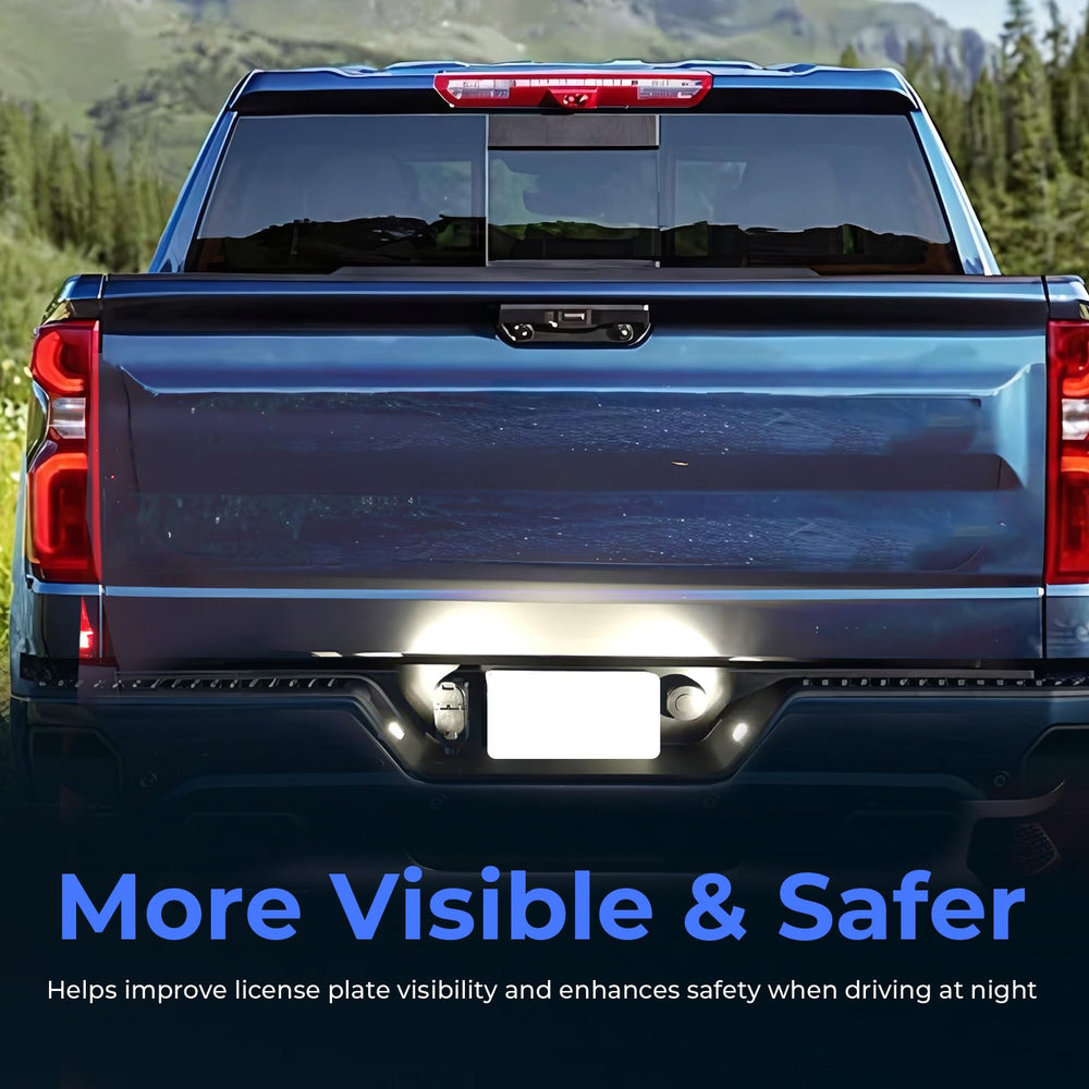 Omrisy license plate lights installed on Silverado/Sierra for plug-and-play fit