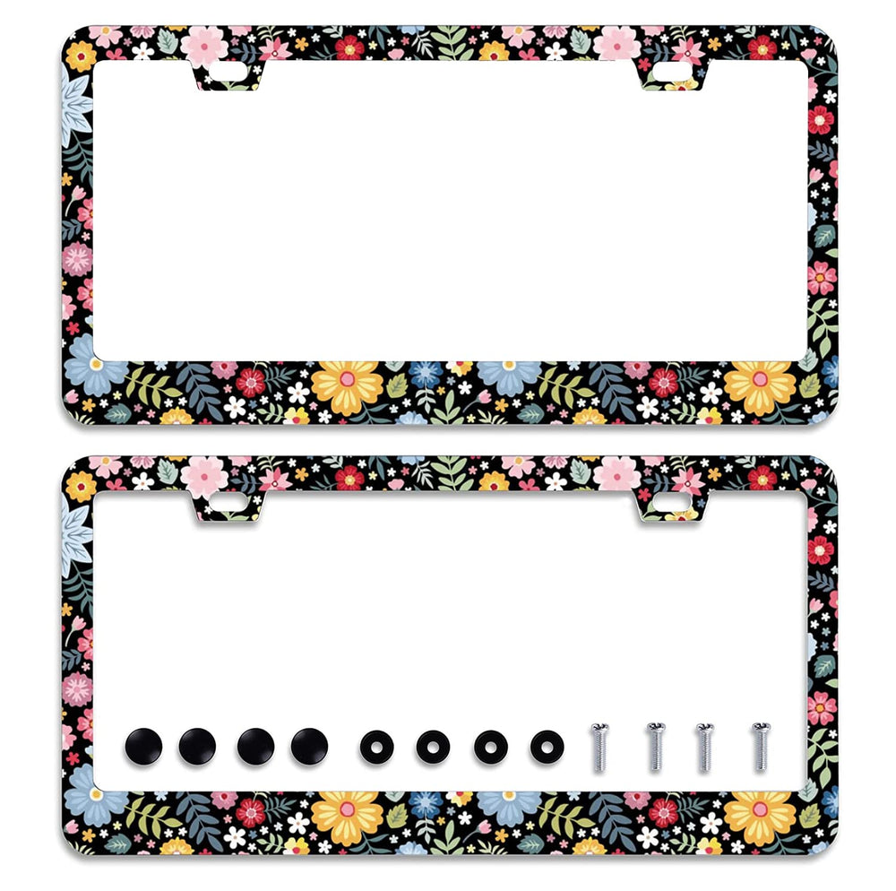 Omw2fyb colorful flowers license frame front view enhances car style.