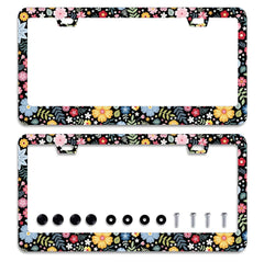 Omw2fyb colorful flowers license frame front view enhances car style.