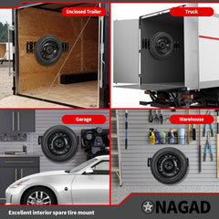 ONAGAD wall-mount E-Track tire holder keeps tires off the floor.