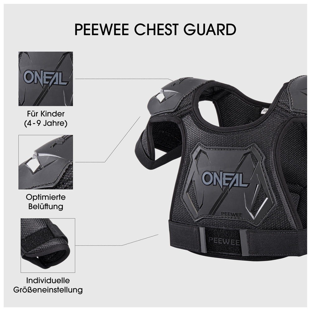 O'NEAL Pee Wee chest protector side view shows flexible foam and secure fit.