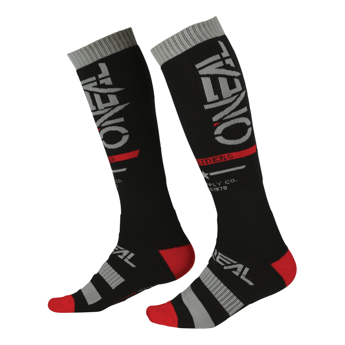 O'NEAL Pro MX Socks Squadron, black knee-high view, moisture-wicking and durable for trail riding.