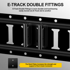 Onesnt e-track connector with bolts and back plates for sturdy, rust-resistant use.