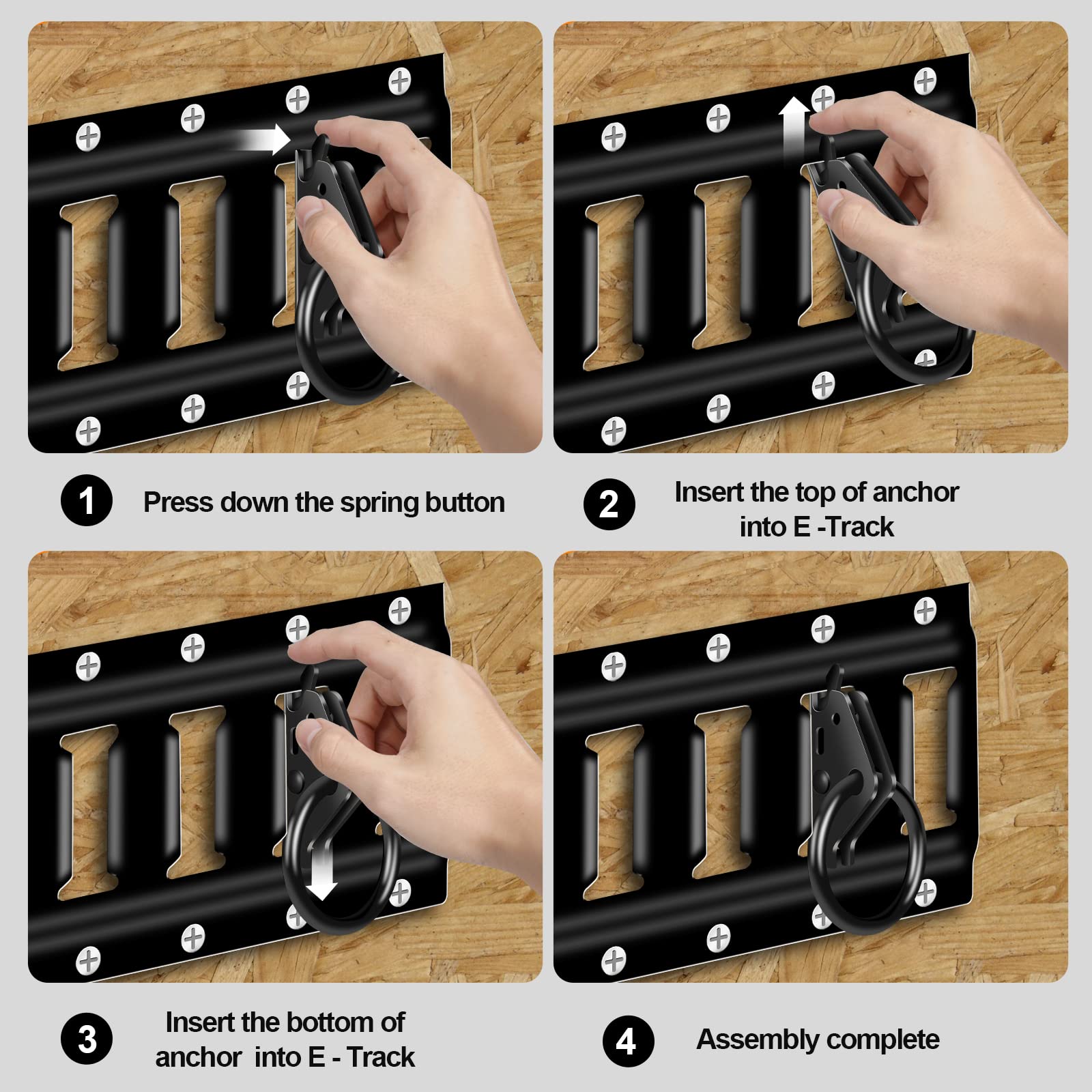 Onesnt e-track lever insertion enables quick, repeatable setups.