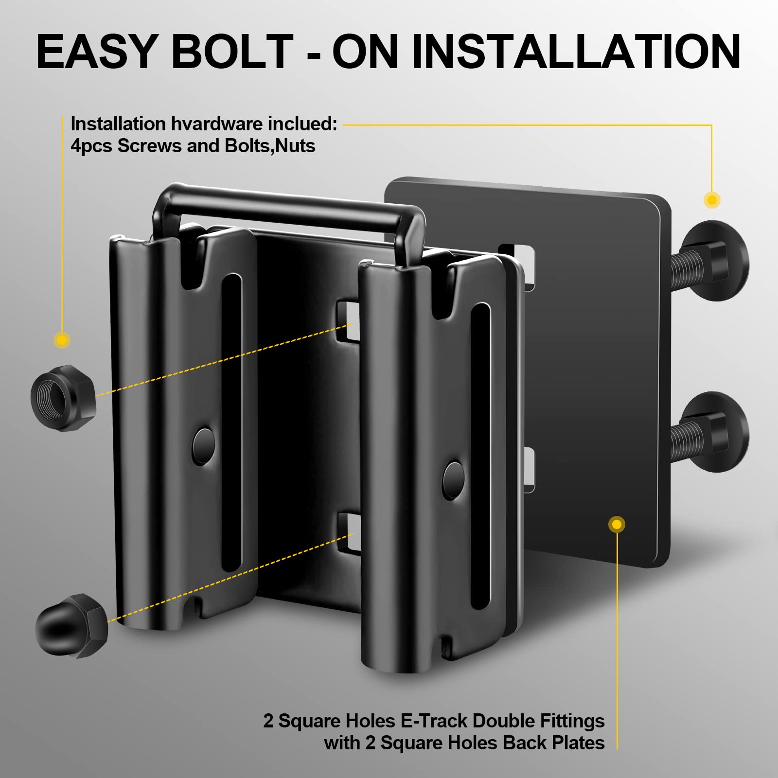 Onesnt e-track rail slot attachment showing bolt-on compatibility for secure mounting.