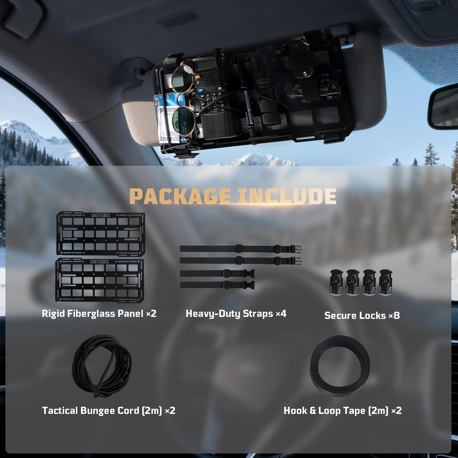ONETIGRIS mounting straps securing panel during driving