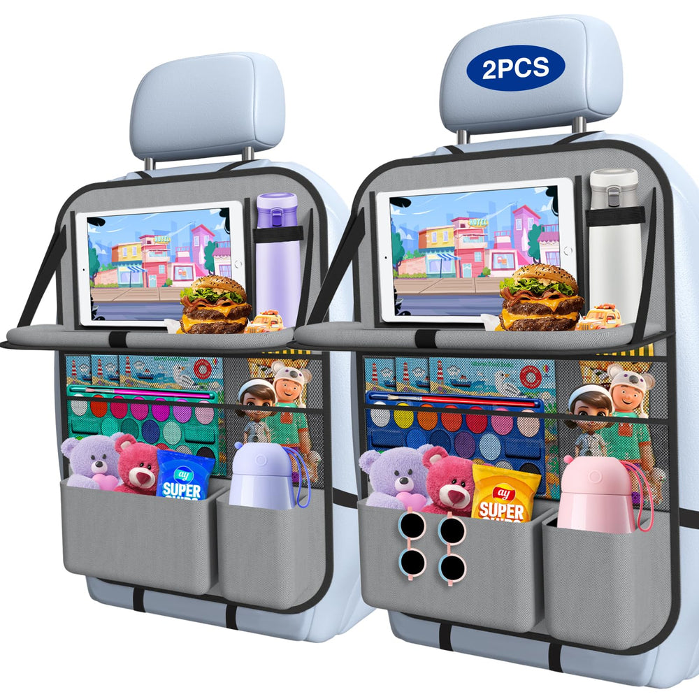Oneyus backseat organizer with foldable tray for convenient meals on the road.