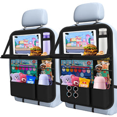 Oneyus car backseat organizer with table tray keeps essentials organized on road trips.