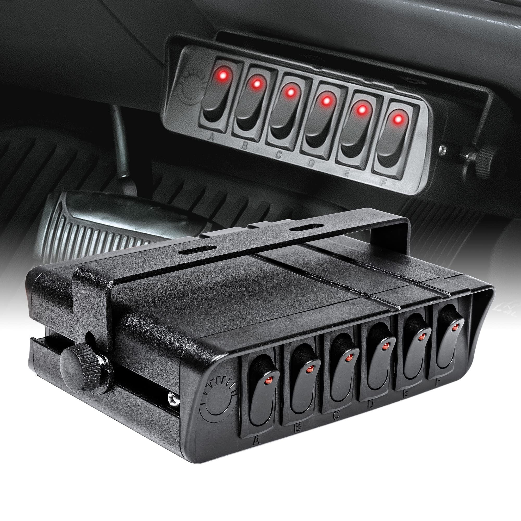 ONLINE LED STORE True Mods 6-Gang switch box front view shows rugged aluminum housing