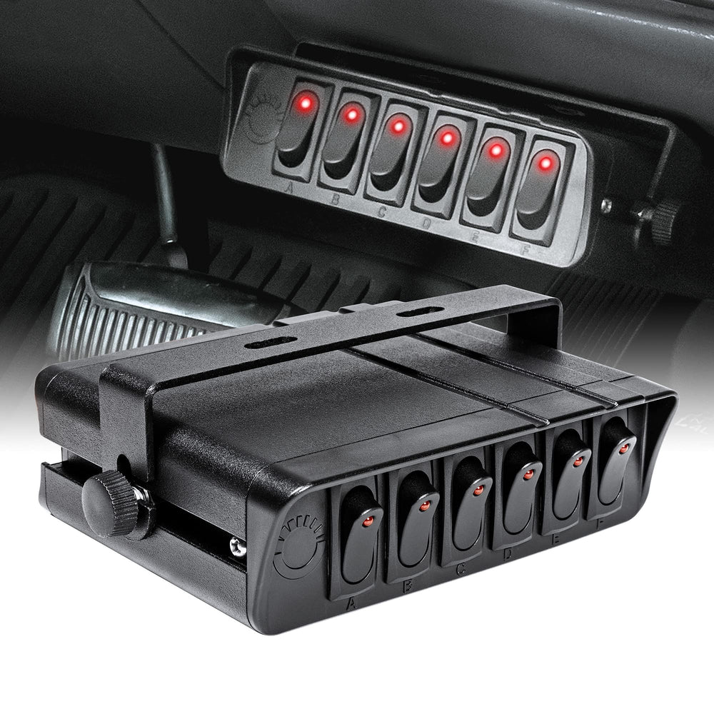 ONLINE LED STORE True Mods 6-Gang switch box front view shows rugged aluminum housing