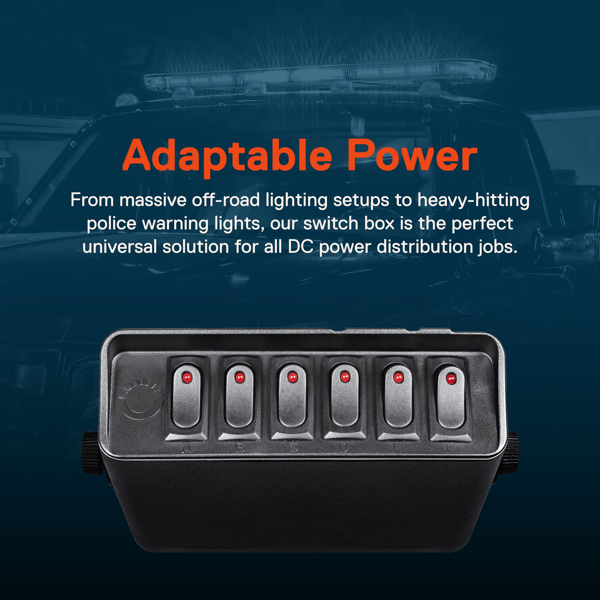ONLINE LED STORE True Mods 6-Gang switch box side closeup highlights wiring entry and compact profile