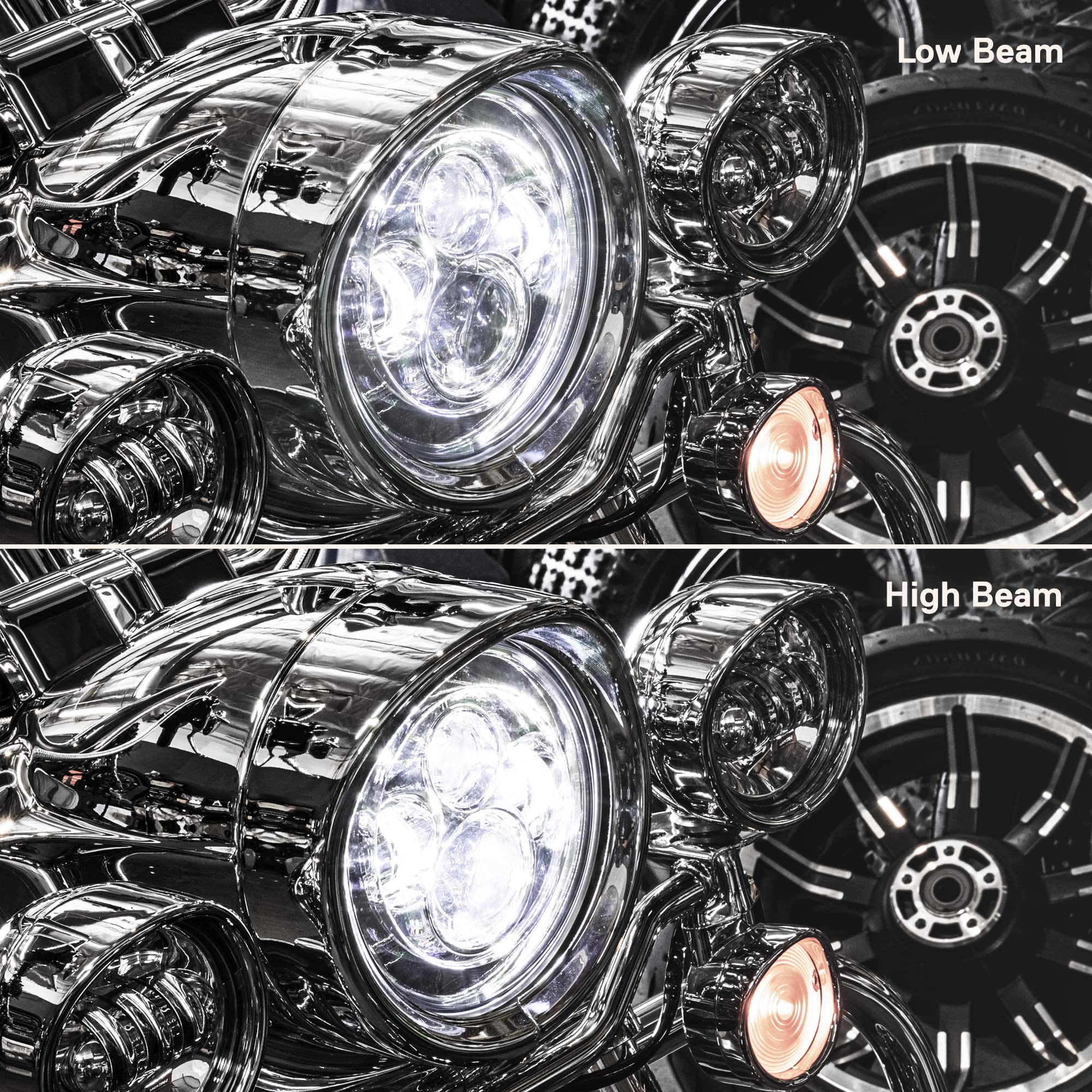 ONLINE LED STORE True Mods 7in Harley CAN bus headlight, flicker-free operation.